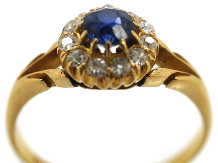 Edwardian 18ct Gold, Sapphire & Diamond Cluster Ring