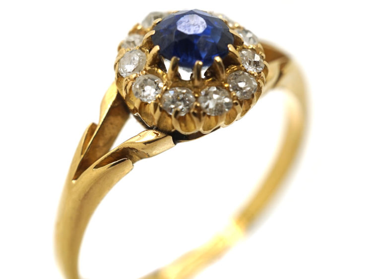 Edwardian 18ct Gold, Sapphire & Diamond Cluster Ring