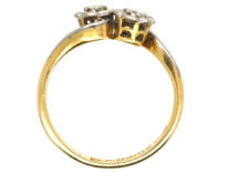 18ct Gold & Platinum Double Cluster Crossover Diamond Ring