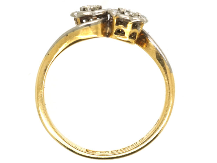 18ct Gold & Platinum Double Cluster Crossover Diamond Ring