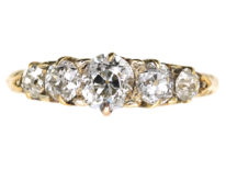 Victorian 18ct Gold Five Stone Diamond Carved Half Hoop Ring