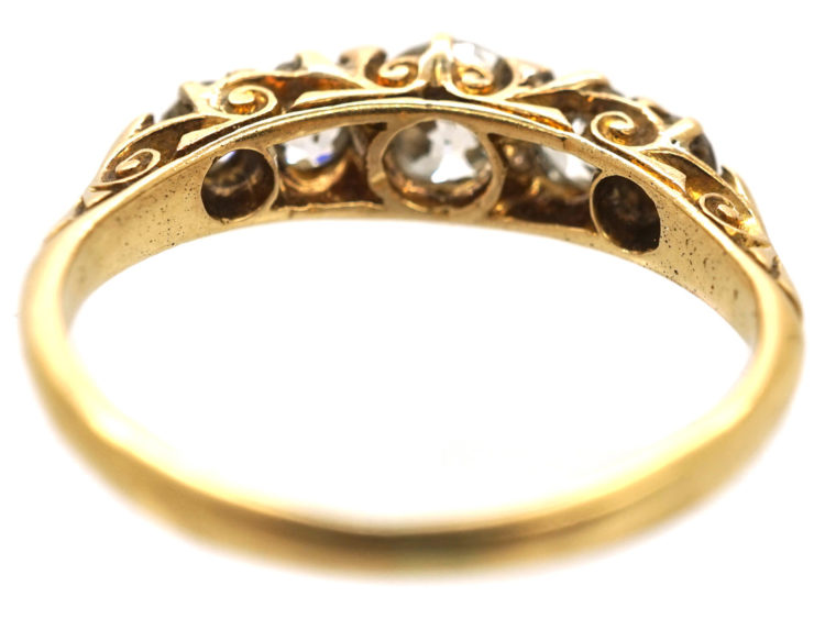Victorian 18ct Gold Five Stone Diamond Carved Half Hoop Ring