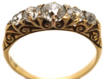 Victorian 18ct Gold Five Stone Diamond Carved Half Hoop Ring
