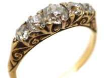 Victorian 18ct Gold Five Stone Diamond Carved Half Hoop Ring