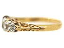 Victorian 18ct Gold Five Stone Diamond Carved Half Hoop Ring