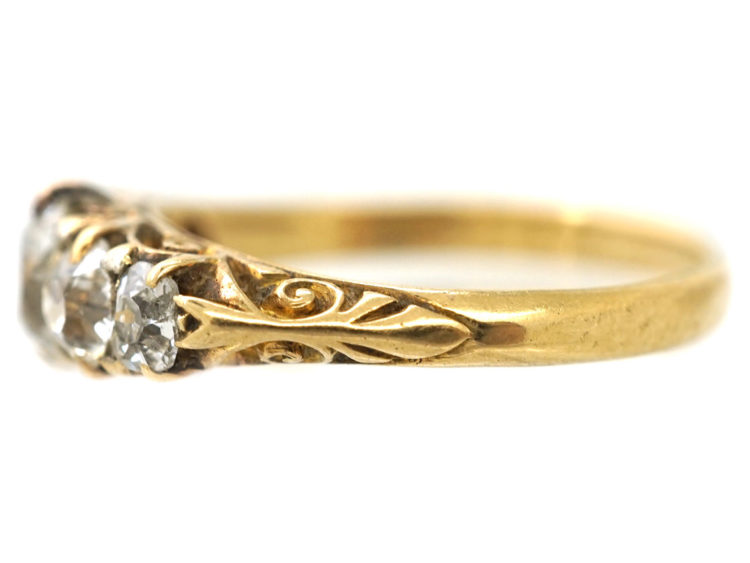 Victorian 18ct Gold Five Stone Diamond Carved Half Hoop Ring
