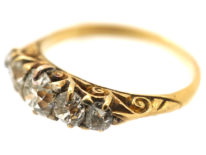 Victorian 18ct Gold Five Stone Diamond Carved Half Hoop Ring
