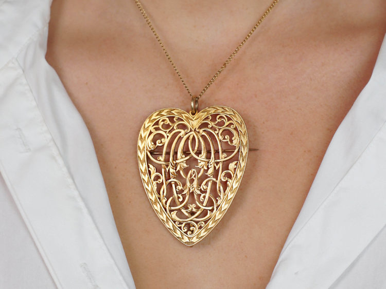 Large Victorian 18ct Gold Heart Shaped Pendant with Pierced Detail