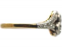 Edwardian 14ct Gold & Platinum, Two Stone Diamond Crossover Ring With Diamond Set Split Shoulders