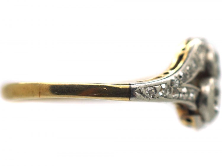 Edwardian 14ct Gold & Platinum, Two Stone Diamond Crossover Ring With Diamond Set Split Shoulders