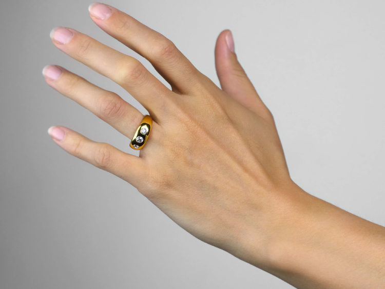 Victorian 18ct Gold, Three Stone Diamond Rub Over Ring