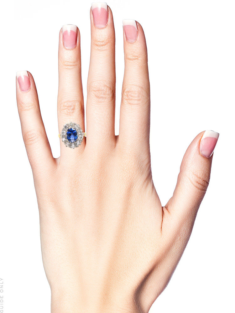 18ct Gold, Large Sapphire & Diamond Oval Cluster Ring