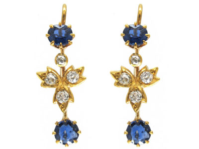 18ct Gold Edwardian Sapphire ​& Diamond Drop Earrings