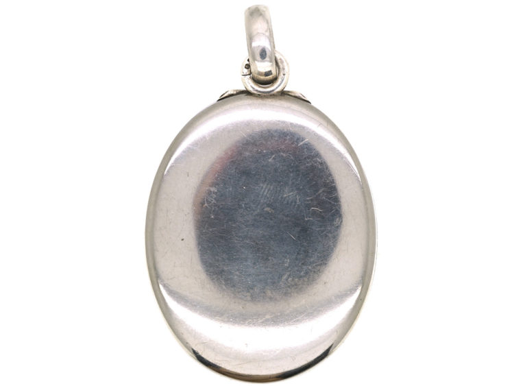 Silver Oval Locket By George Anton Scheidt With Enamelled Pansy Design