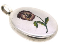 Silver Oval Locket By George Anton Scheidt With Enamelled Pansy Design