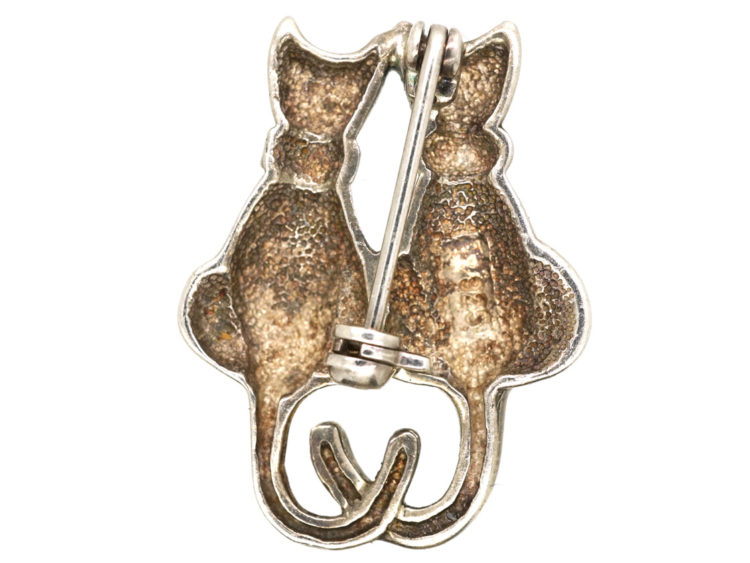 Two Cats Silver & Marcasite Brooch