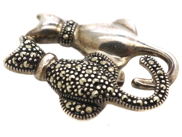 Two Cats Silver & Marcasite Brooch