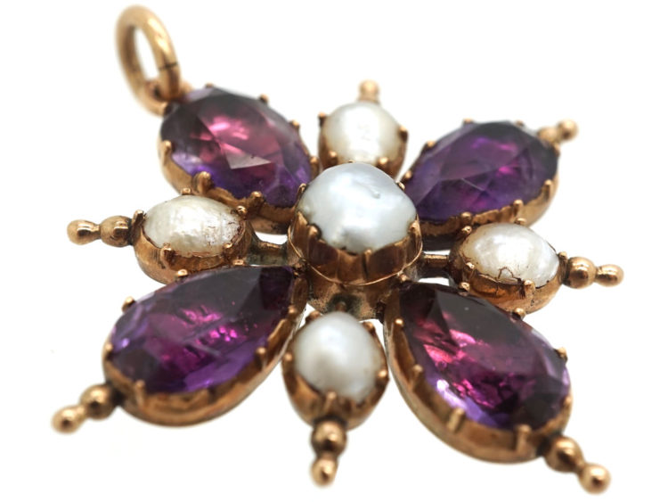 Georgian Gold, Amethyst & Natural Pearl Pendant