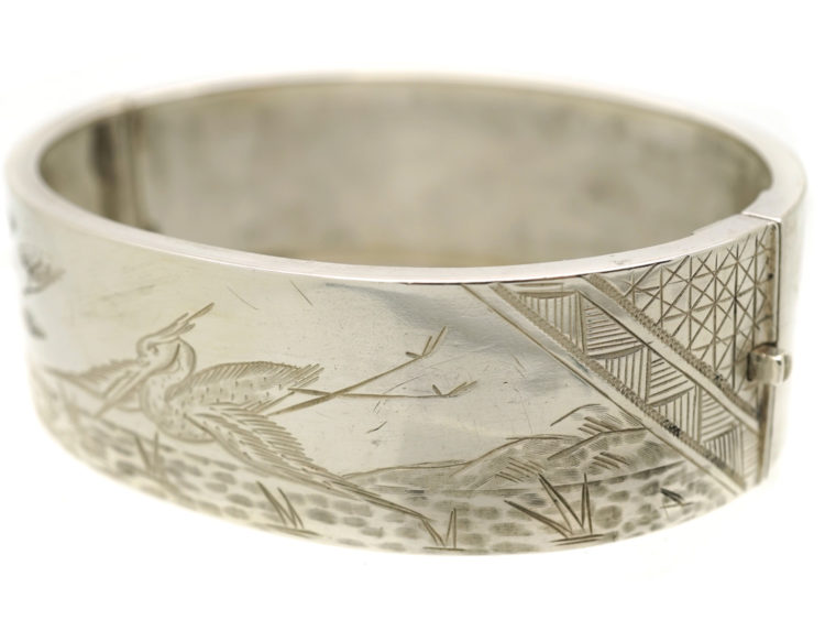 Victorian Silver Bangle With Stork Design