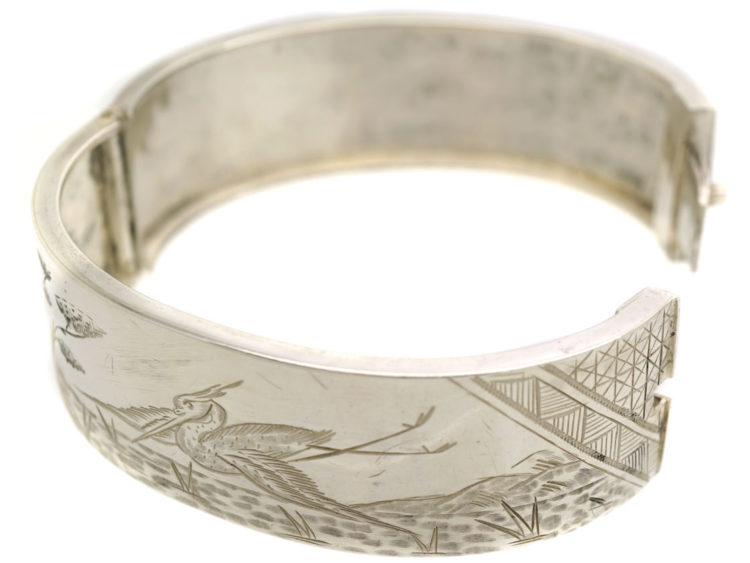 Victorian Silver Bangle With Stork Design