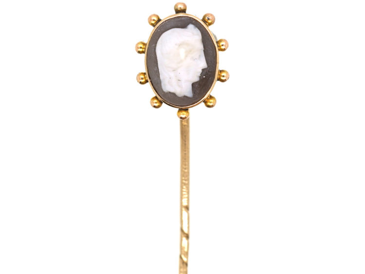 Victorian 15ct Gold Tie Pin With Shell Cameo of Classical Head