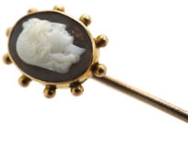 Victorian 15ct Gold Tie Pin With Shell Cameo of Classical Head