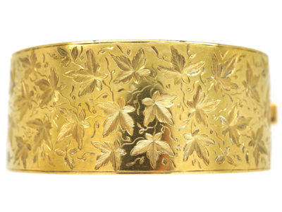 Victorian Silver Gilt & Engraved Ivy Leaf Design Bangle