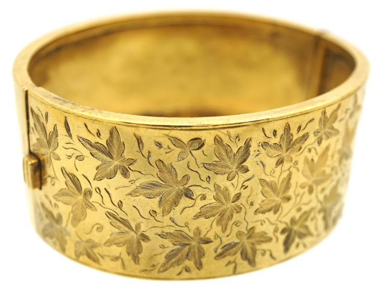 Victorian Silver Gilt & Engraved Ivy Leaf Design Bangle
