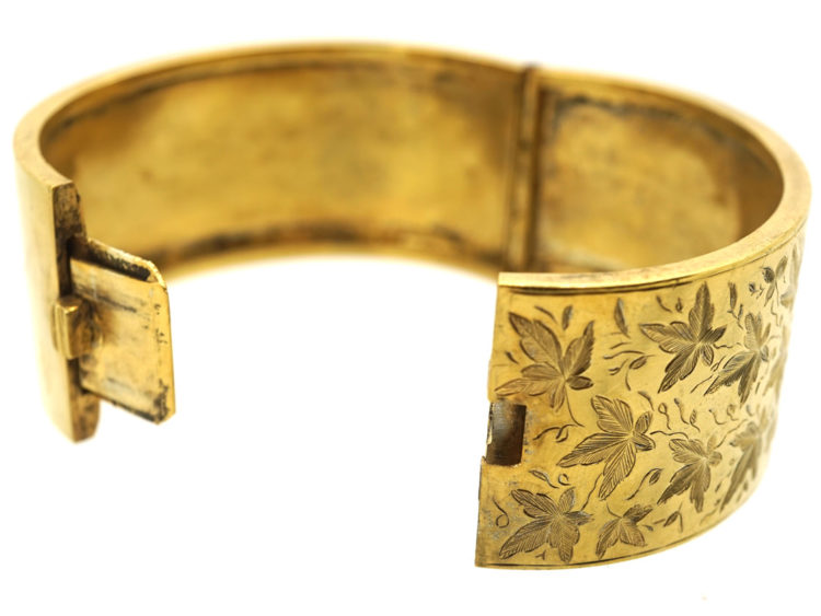 Victorian Silver Gilt & Engraved Ivy Leaf Design Bangle