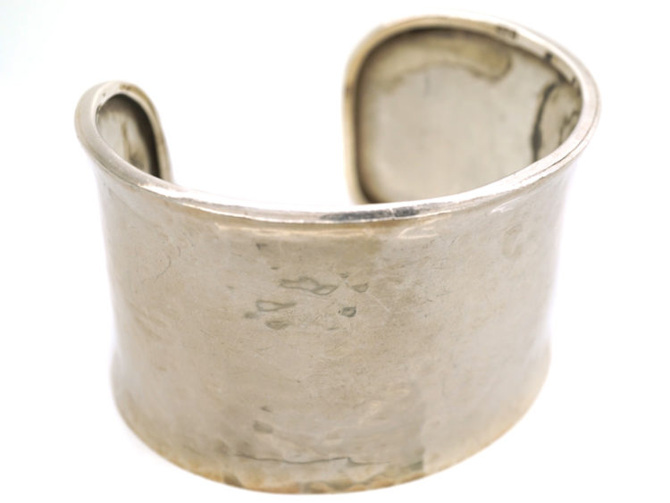 Silver Open Bangle With Hammered Design