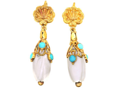 Regency 15ct Gold, White Coral & Turquoise Earrings Regency 15ct Gold, White Coral & Turquoise Earrings