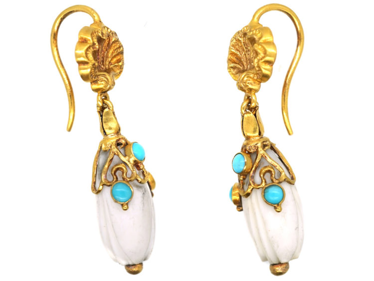 Regency 15ct Gold, White Coral & Turquoise Earrings