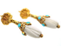 Regency 15ct Gold, White Coral & Turquoise Earrings