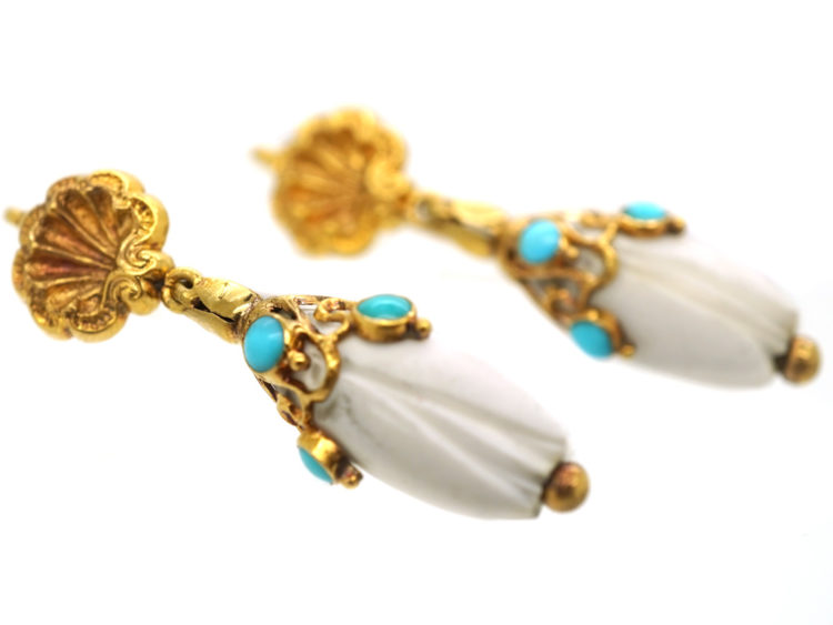 Regency 15ct Gold, White Coral & Turquoise Earrings