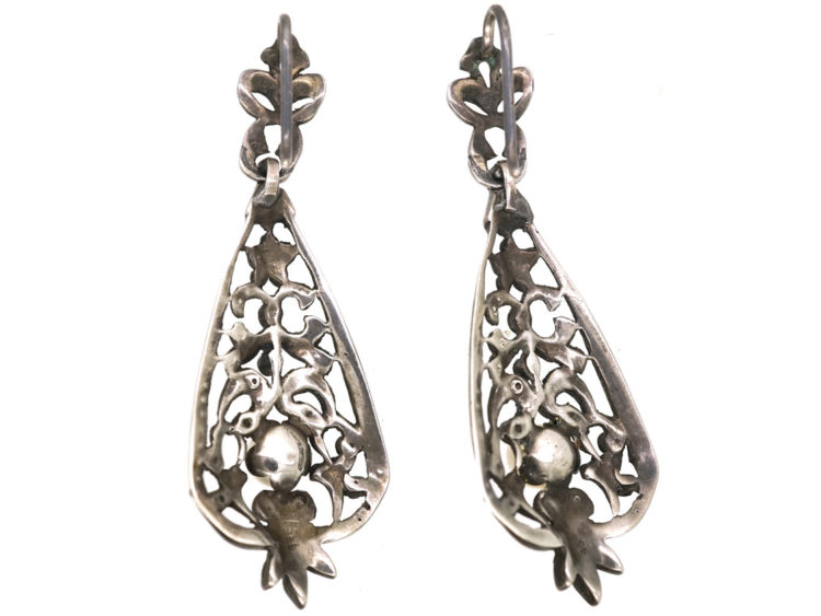 Art Deco Silver, Marcasite & Pearl Drop Earrings
