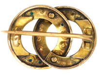 Edwardian 15ct Gold Turquoise & Natural Split Pearl Love Brooch