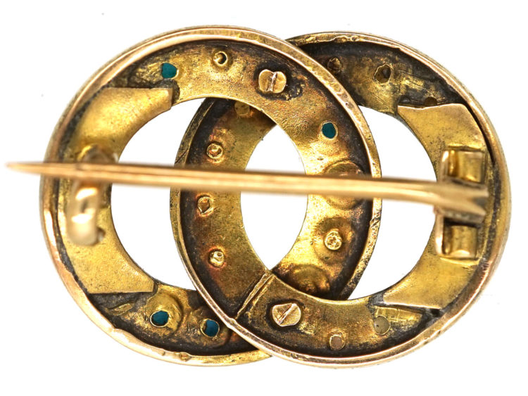 Edwardian 15ct Gold Turquoise & Natural Split Pearl Love Brooch
