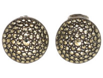Art Deco Round Silver Clip On Earrings Set With Marcasite