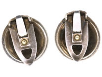 Art Deco Round Silver Clip On Earrings Set With Marcasite