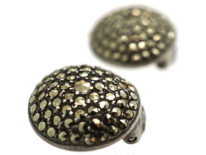Art Deco Round Silver Clip On Earrings Set With Marcasite