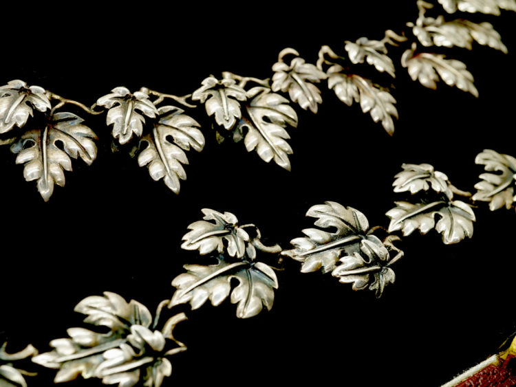 Rare Bernard Instone Silver Leaf Necklace, Bracelet & Earrings Set in Liberty of London Red Box