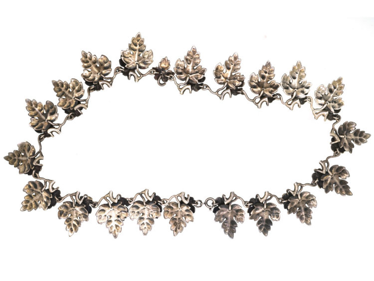 Rare Bernard Instone Silver Leaf Necklace, Bracelet & Earrings Set in Liberty of London Red Box