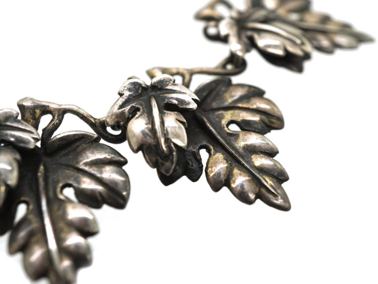 Rare Bernard Instone Silver Leaf Necklace, Bracelet & Earrings Set in Liberty of London Red Box