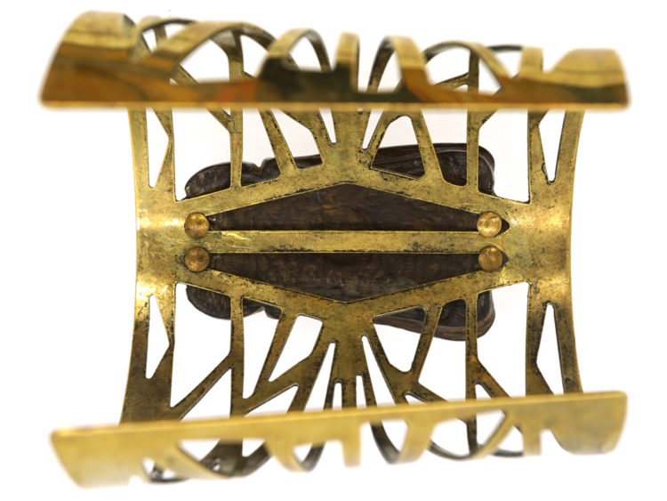 French Art Nouveau Base Metal & Carved Horn Bug Bangle