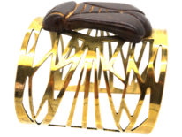 French Art Nouveau Base Metal & Carved Horn Bug Bangle