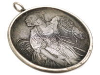 Victorian Silver Oval Pendant engraved With La Laitiere (The Milkmaid) after Greuze