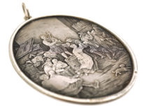 Oval Silver Pendant With Engraving of Kermesse Flamande (Flemish Feast) after Teniers