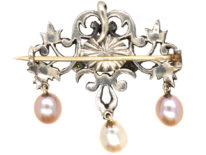 French Belle Epoque Silver, Marcasite & Green Paste Pendant / Brooch