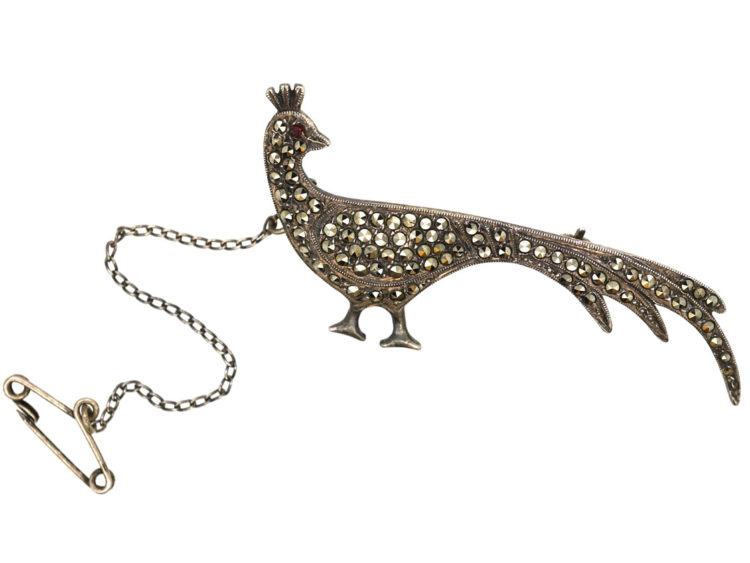 Silver & Marcasite Peacock Brooch