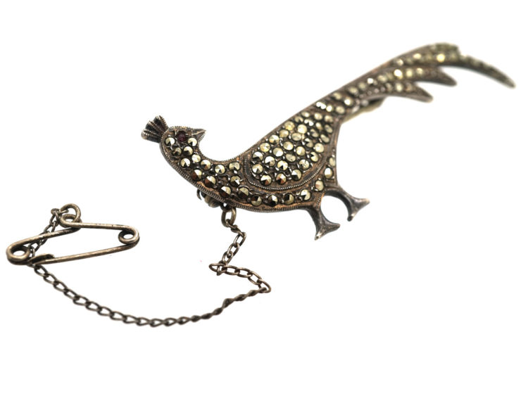 Silver & Marcasite Peacock Brooch